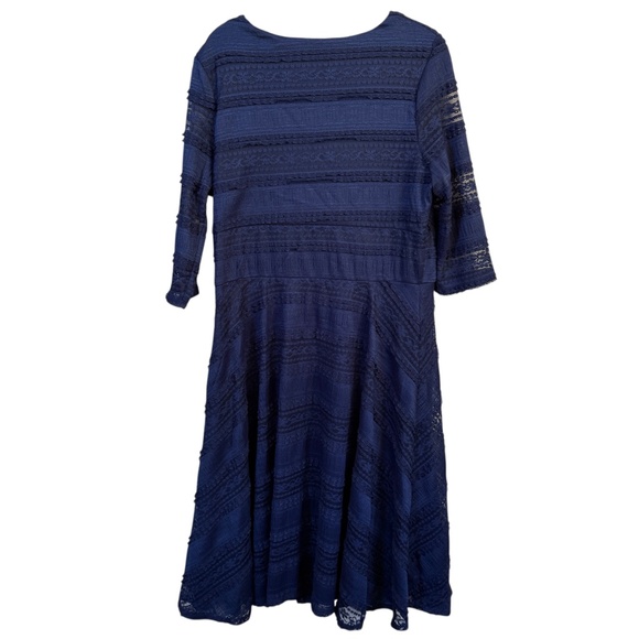 Sangria 14W Navy Lace‎ Fit & Flare Dress 3/4 Sleeve Midi Cocktail Party V-Neck - Picture 2 of 6